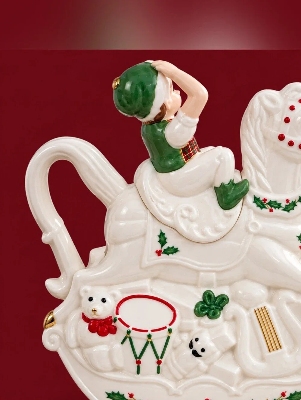 Vintage 1999 Lenox Santa’s Holiday Toy Shop Elf Rocking Horse Teapot Retired